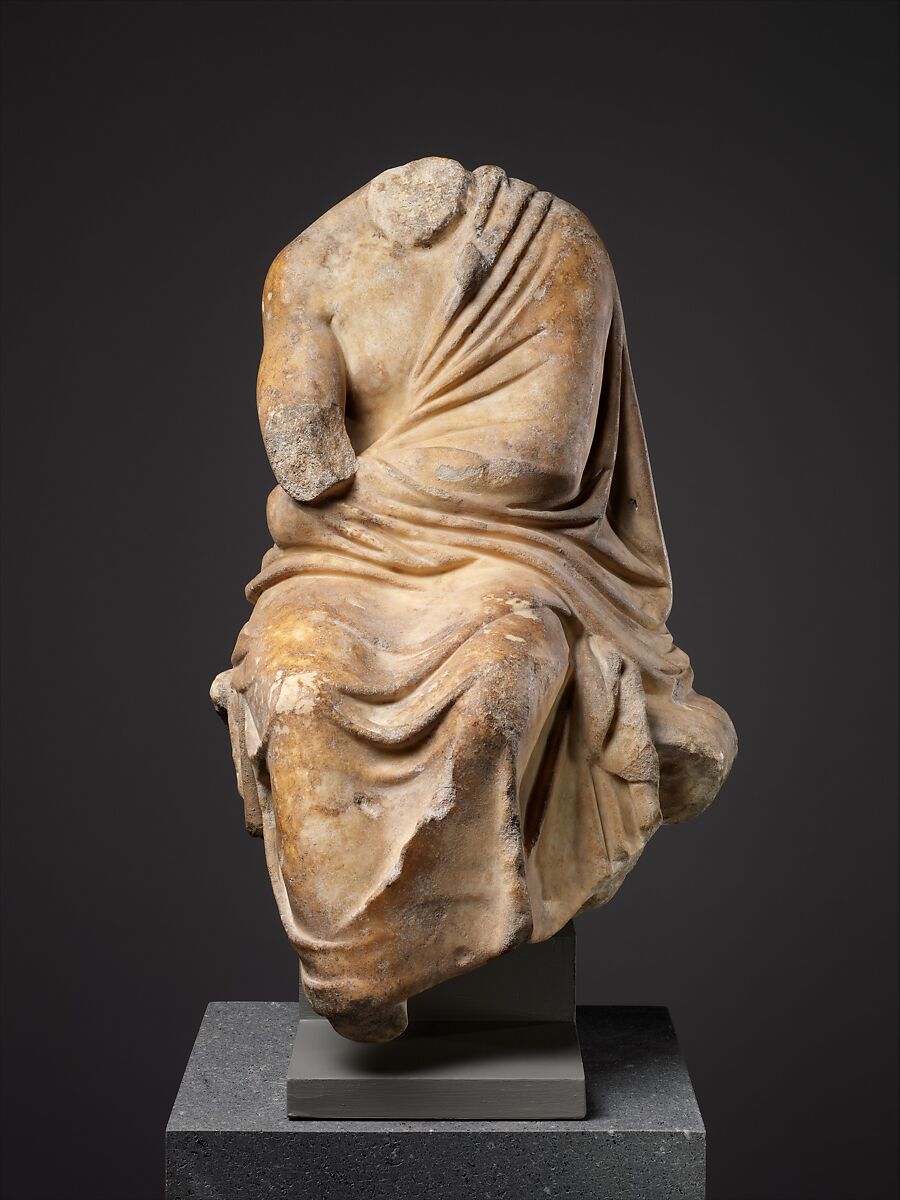 Marble statuette of a seated philosopher, Marble, Roman 