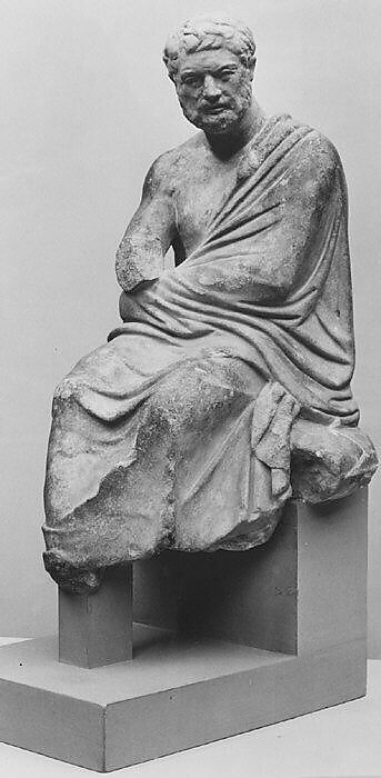 Marble statuette of a seated philosopher, Marble, Roman