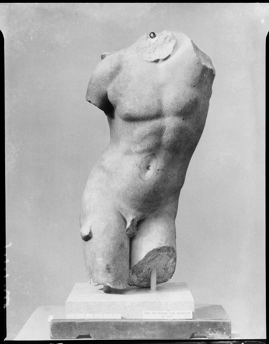 Marble torso of Eros, Copy of work attributed to Praxiteles, Marble, Roman 