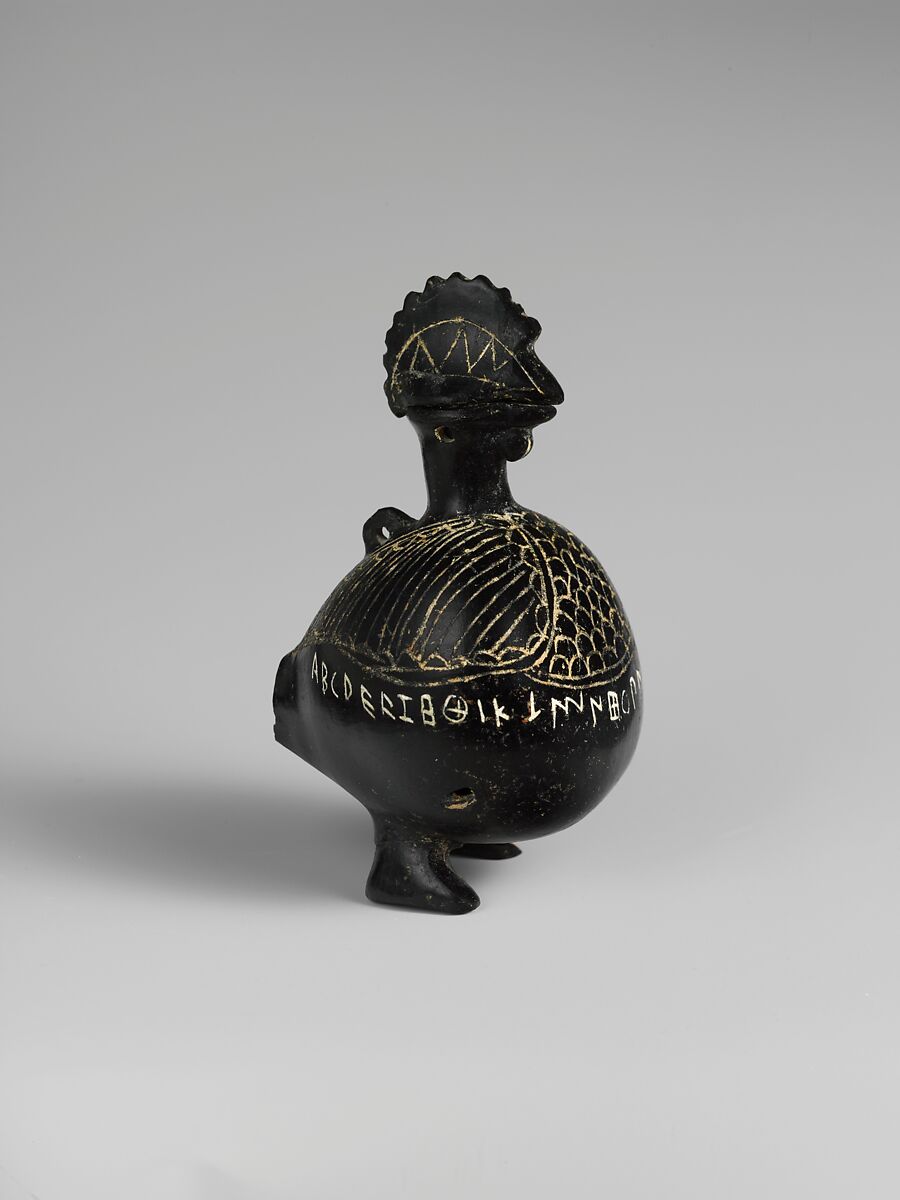 Terracotta vase in the shape of a cockerel, Terracotta, Etruscan