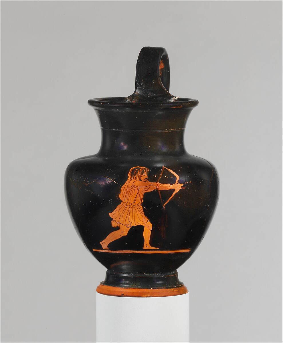 Terracotta oinochoe (jug), Attributed to the Disney Painter, Terracotta, Greek, Attic 