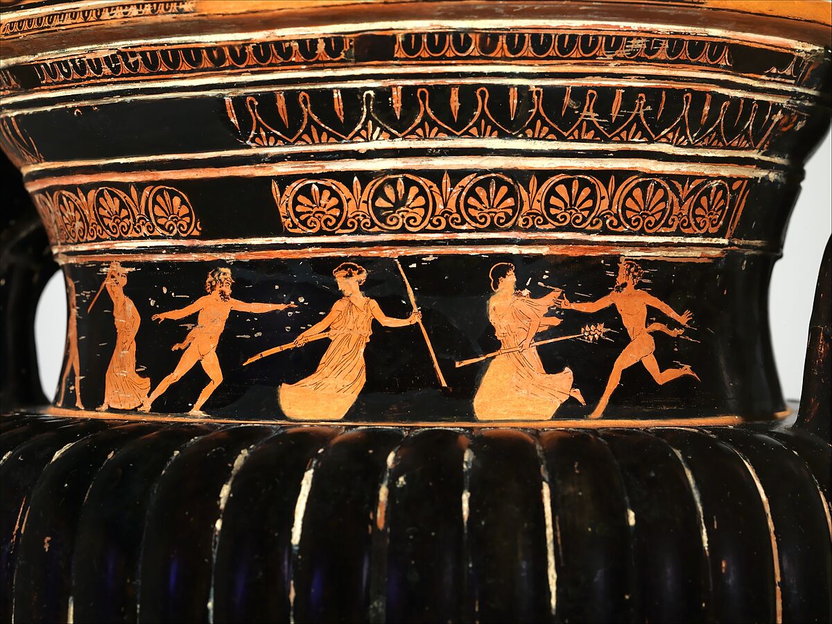 Terracotta volute-krater (bowl for mixing wine and water) with stand, Terracotta, Greek, Attic