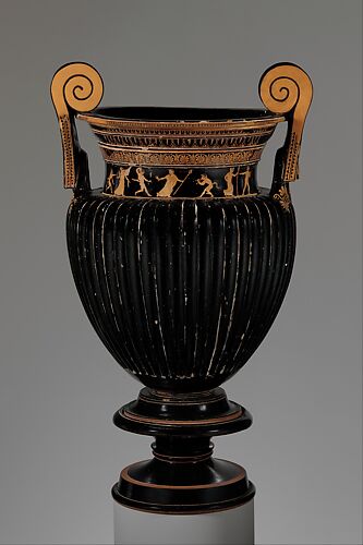 Terracotta volute-krater (bowl for mixing wine and water) with stand