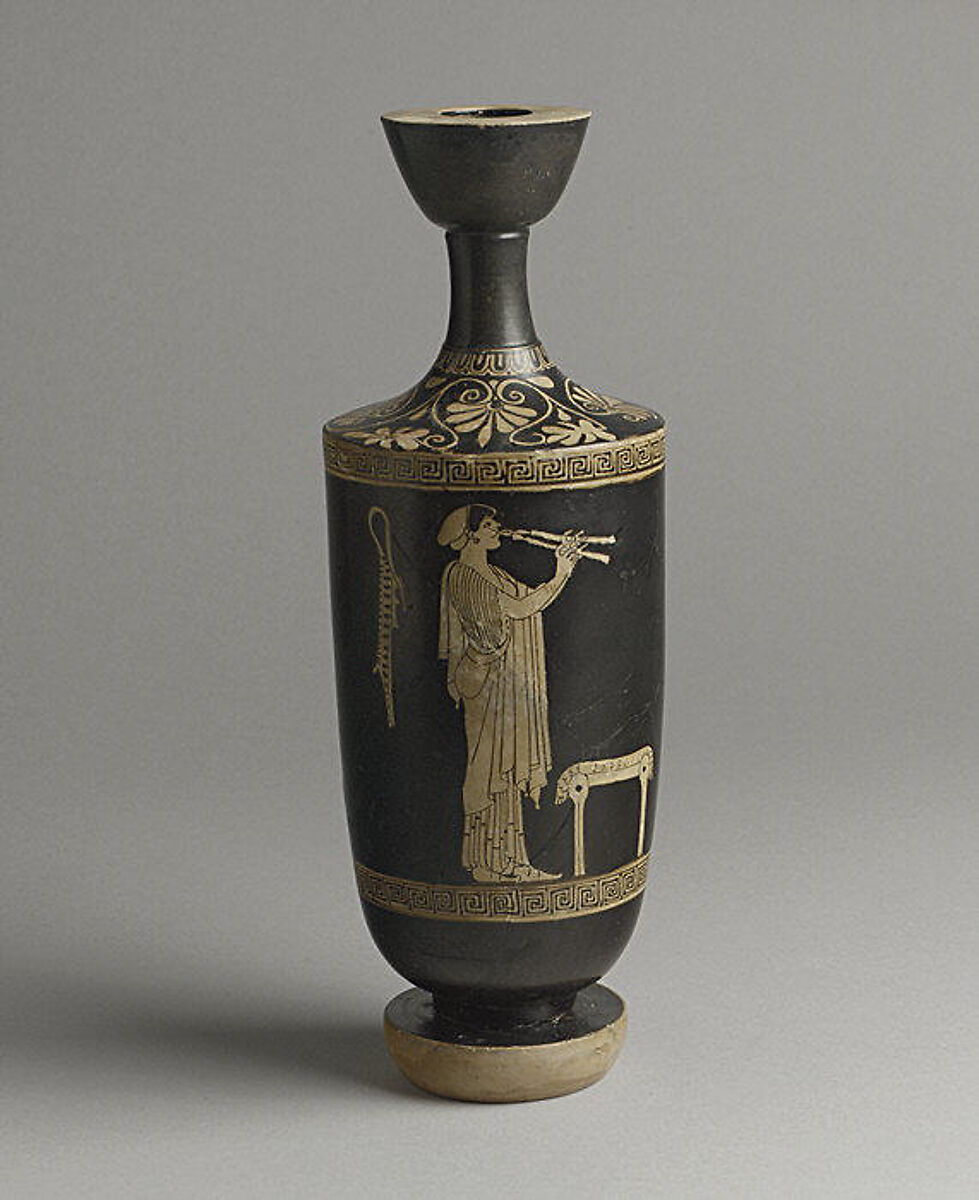 Terracotta lekythos (oil flask), Attributed to the Brygos Painter, Terracotta, Greek, Attic