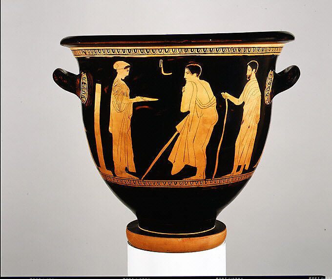 Terracotta bell-krater (bowl for mixing wine and water), Attributed to the Painter of London E 497, Terracotta, Greek, Attic