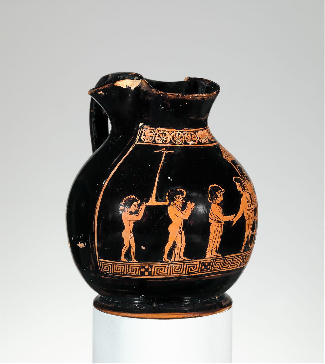 Terracotta oinochoe: chous (jug), Terracotta, Greek, Attic