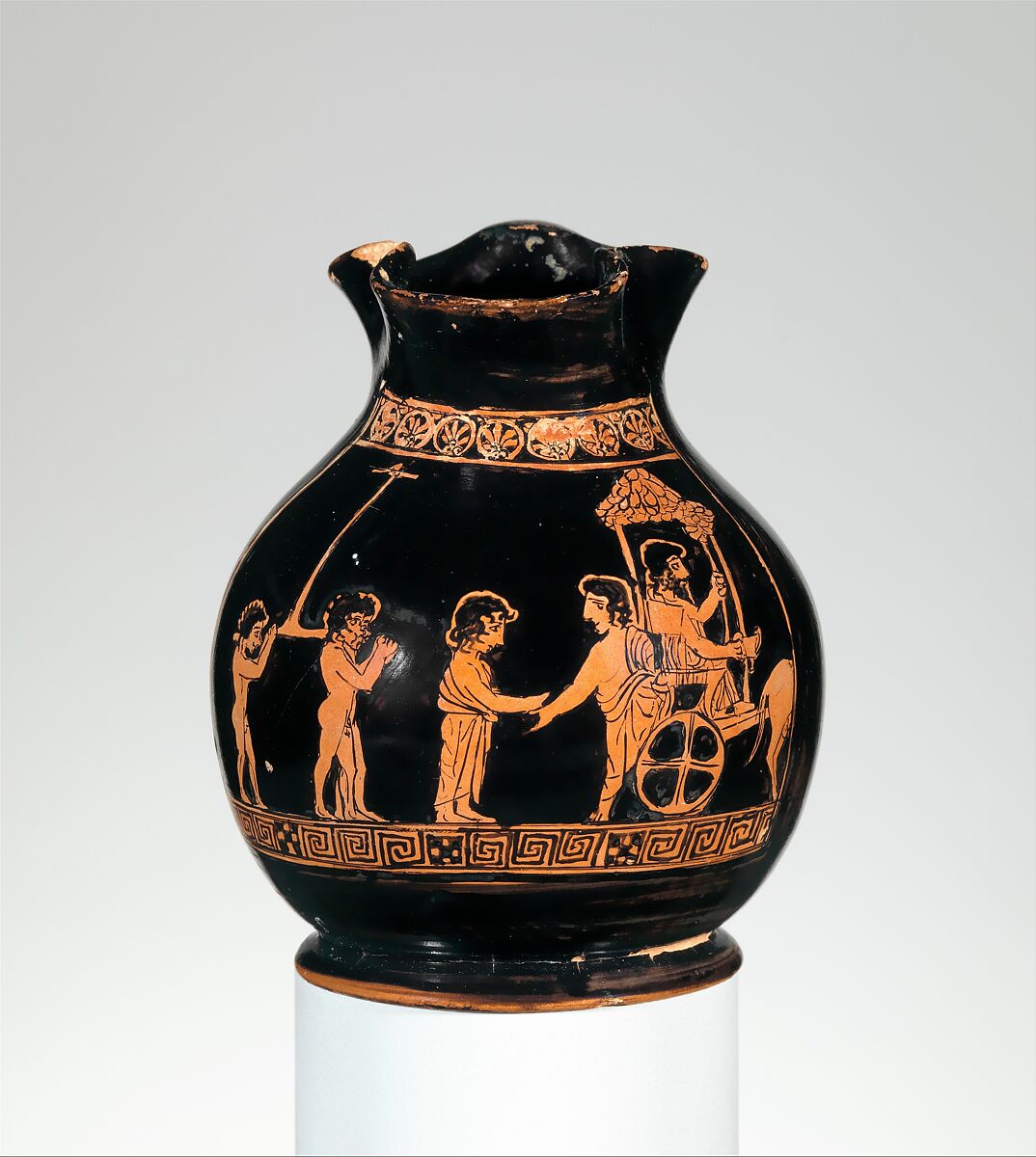 Terracotta oinochoe: chous (jug), Terracotta, Greek, Attic 