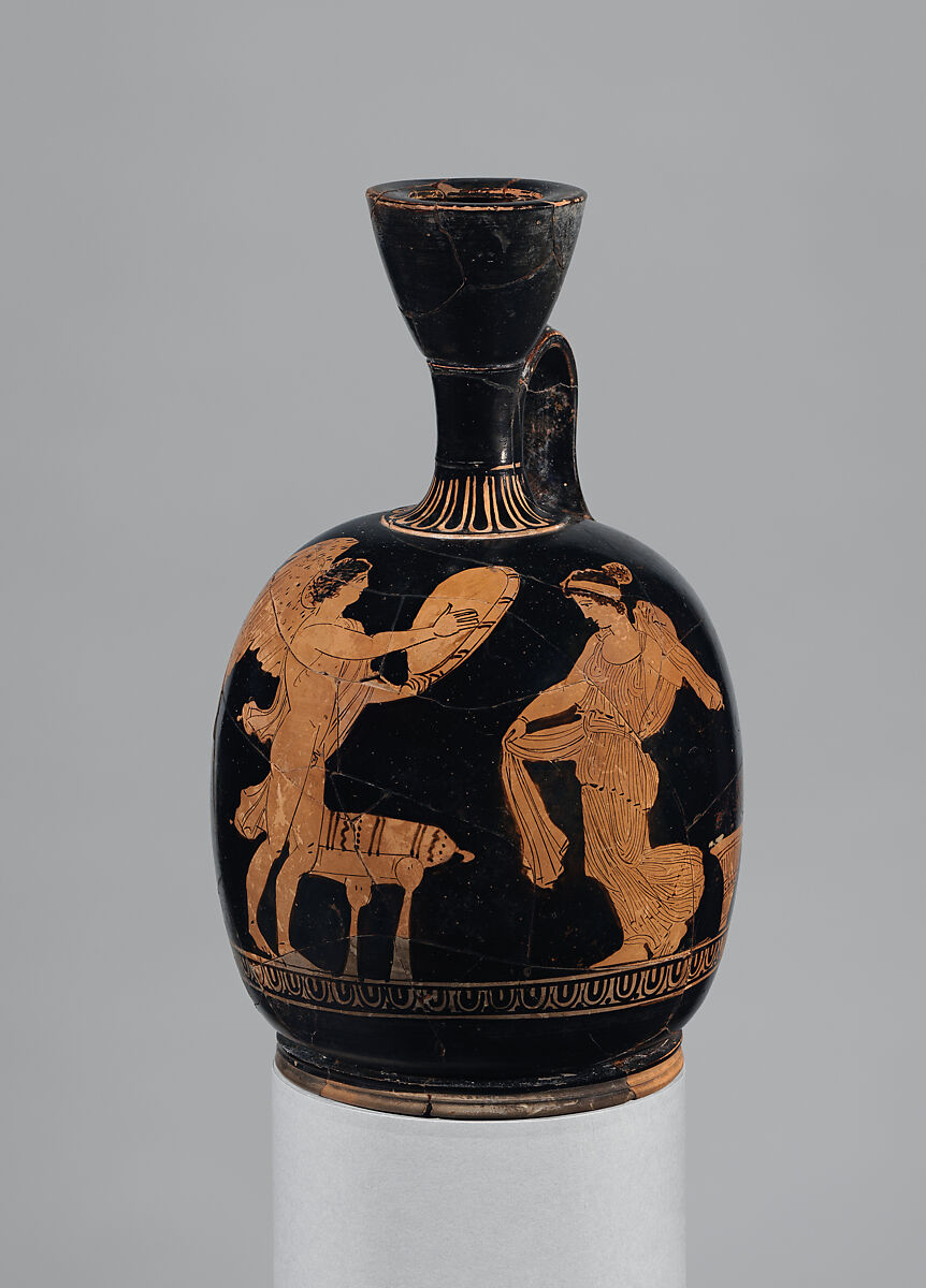 Terracotta squat lekythos (oil flask), Terracotta, Greek, Attic 