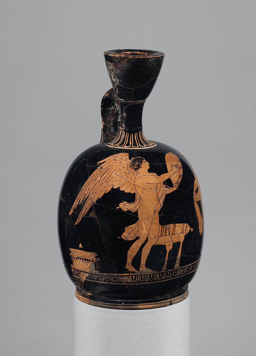 Terracotta squat lekythos (oil flask), Terracotta, Greek, Attic
