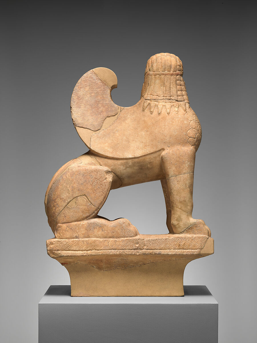 Marble sphinx on a cavetto capital, Marble, Greek, Attic