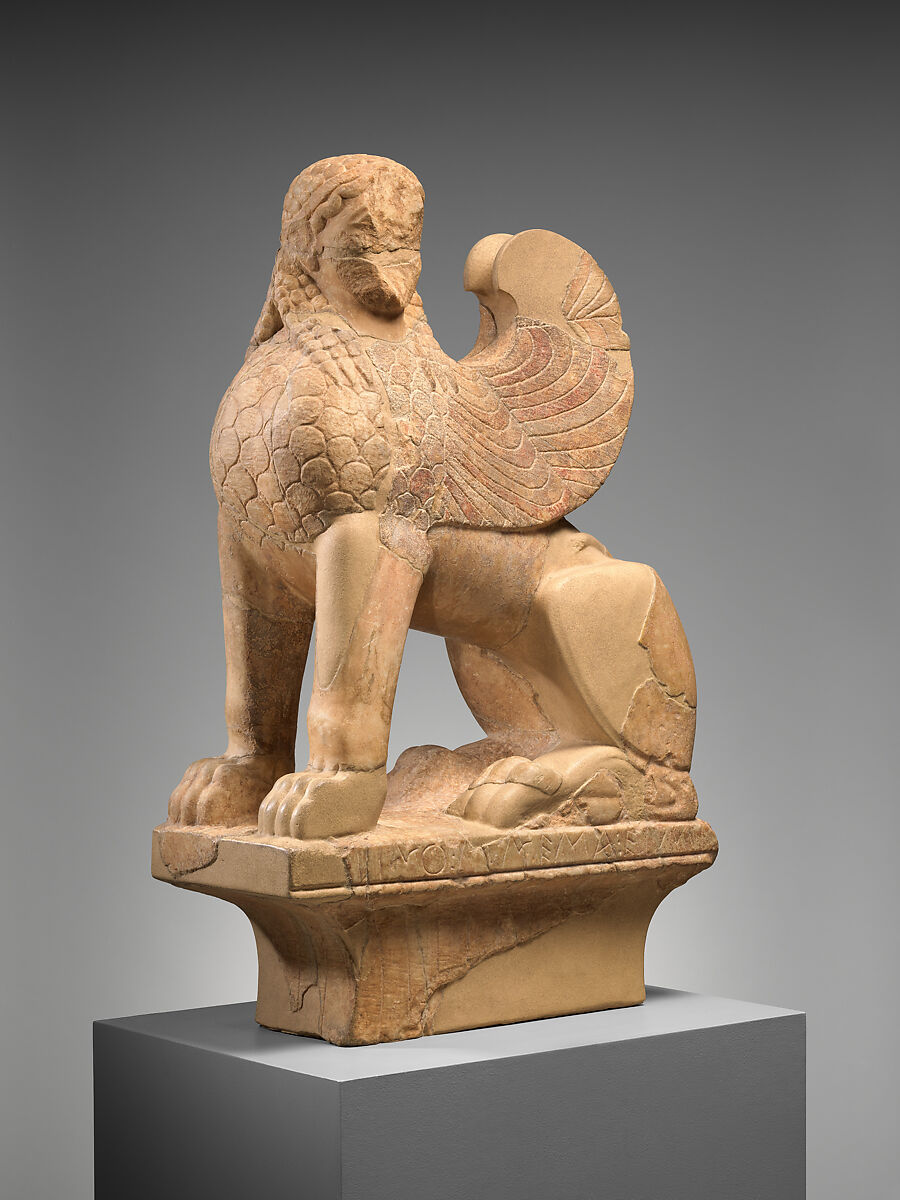 Marble sphinx on a cavetto capital, Marble, Greek, Attic