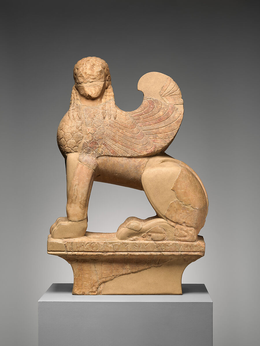 Marble sphinx on a cavetto capital, Marble, Greek, Attic 