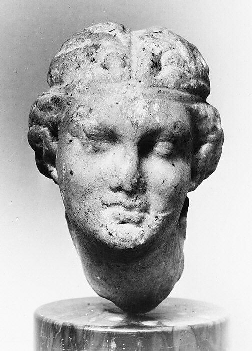 Marble head of a female satyr, Marble, Greek