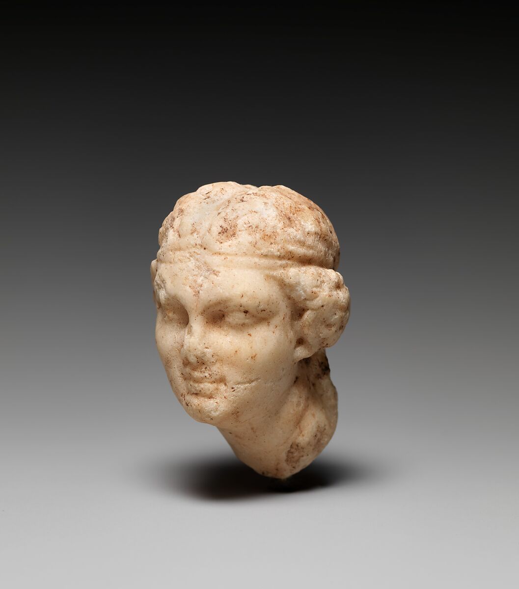 Marble head of a female satyr, Marble, Greek