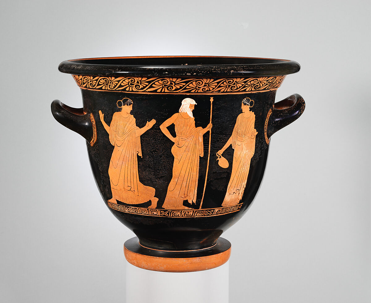 Terracotta bell-krater (bowl for mixing wine and water), Attributed to the Villa Giulia Painter, Terracotta, Greek, Attic