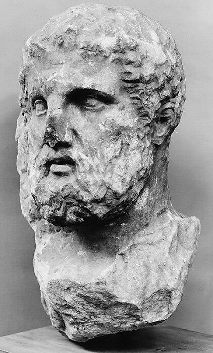 Marble head of a bearded man from a grave marker, Marble, Pentelic, Greek, Attic 