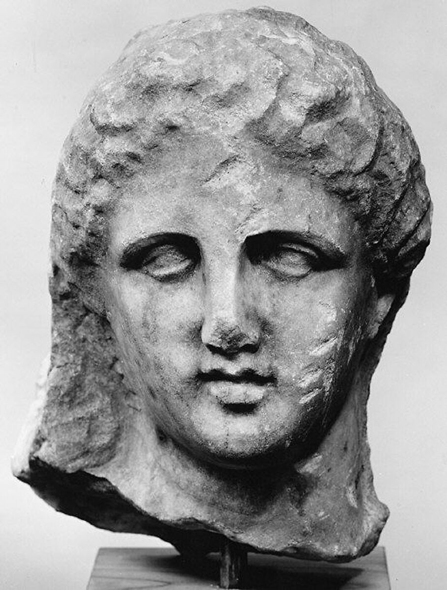 Marble head of a woman from a grave marker, Marble, Pentelic, Greek, Attic 