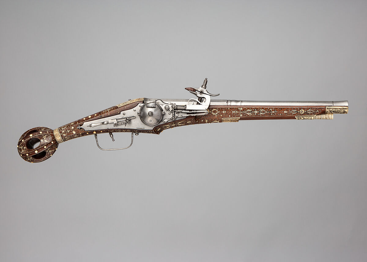 Wheellock Pistol, Steel, wood (cherry), staghorn, German 