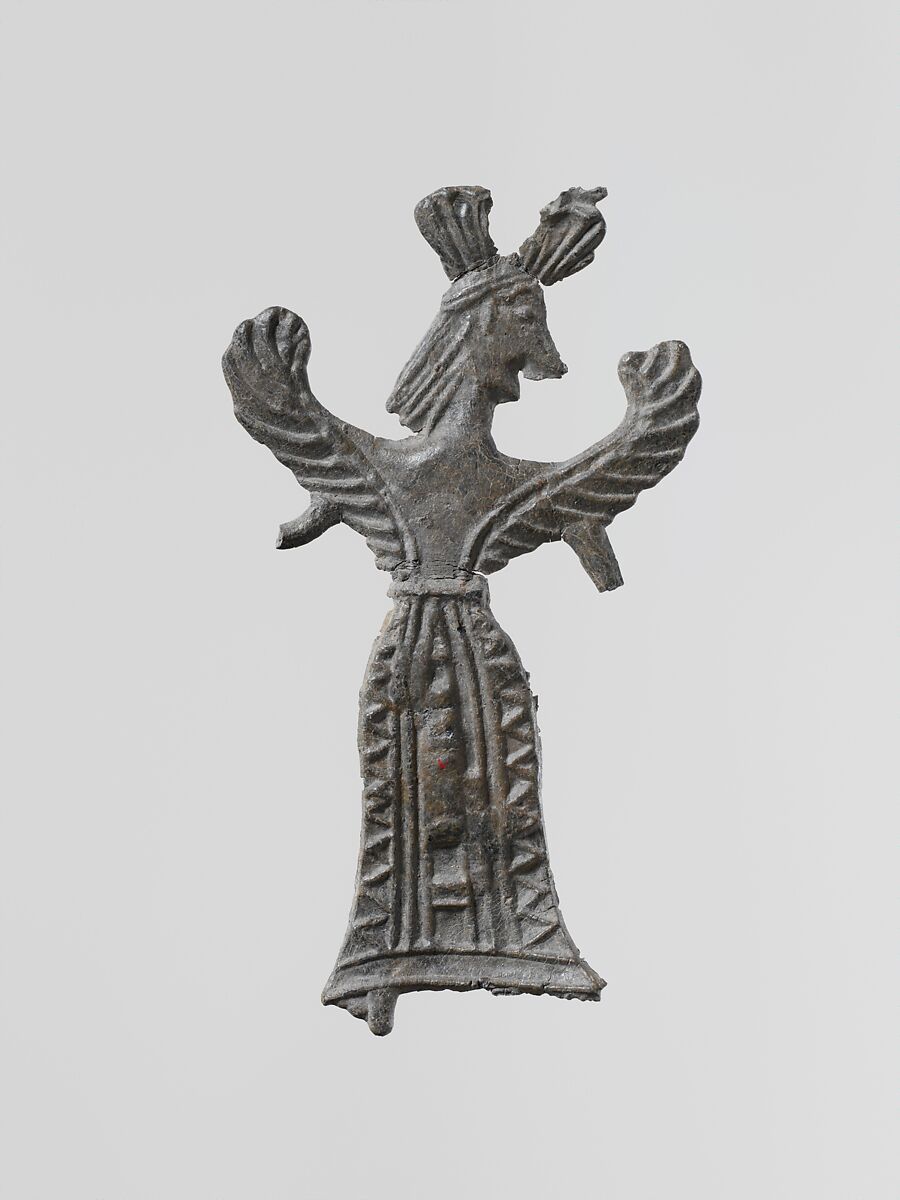 Lead figure of a winged goddess