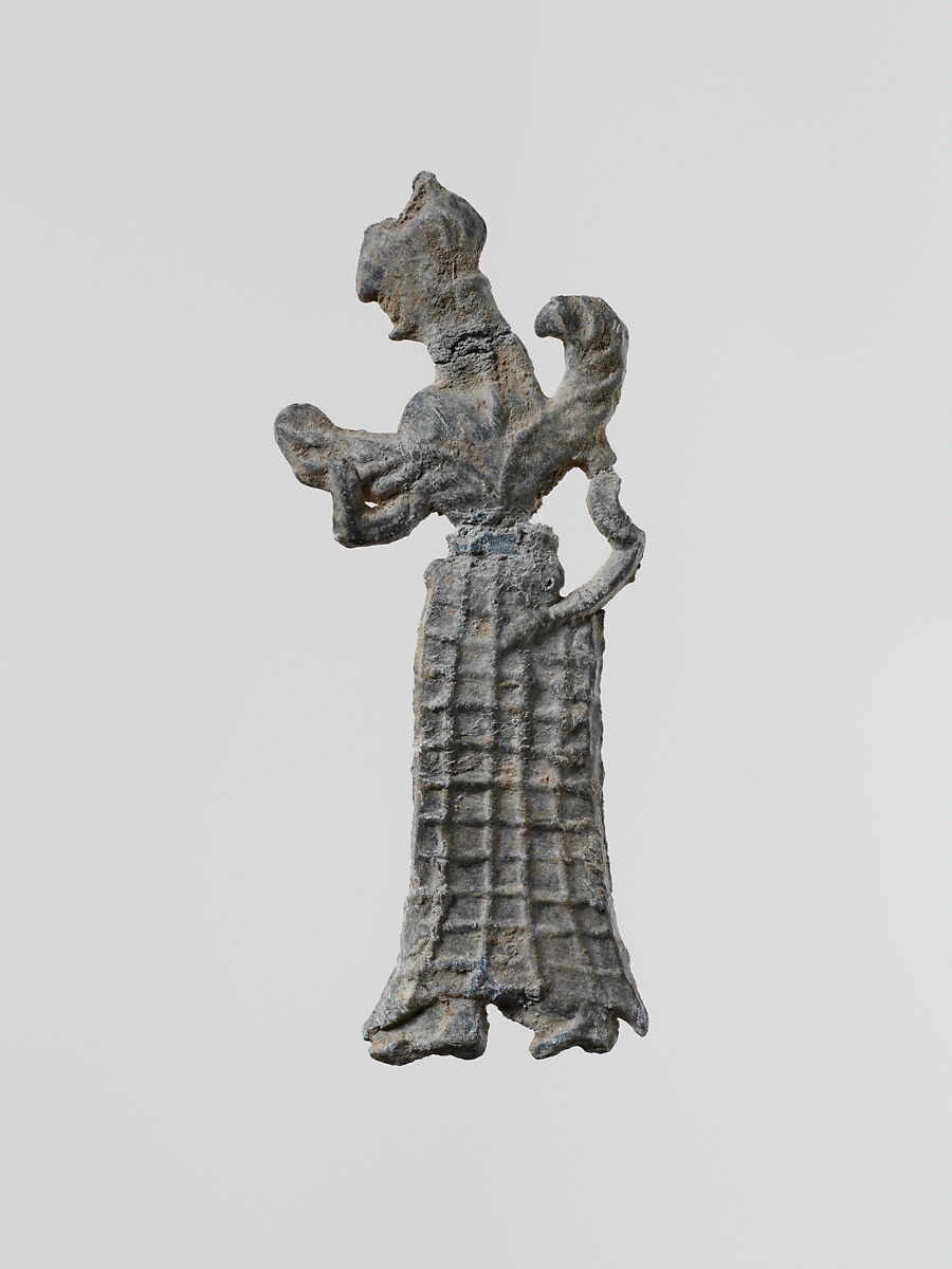 Lead figure of a winged goddess, perhaps Artemis Orthia, Lead, Greek, Laconian 