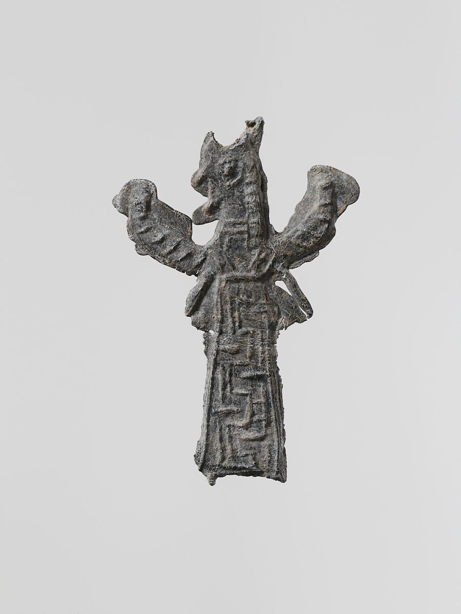 Lead figure of a winged goddess, perhaps Artemis Orthia, Lead, Greek, Laconian 