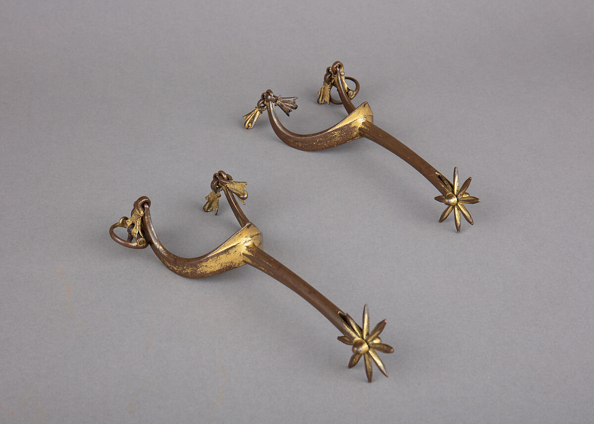 Pair of Rowel Spurs, Copper alloy, gold, possibly German 