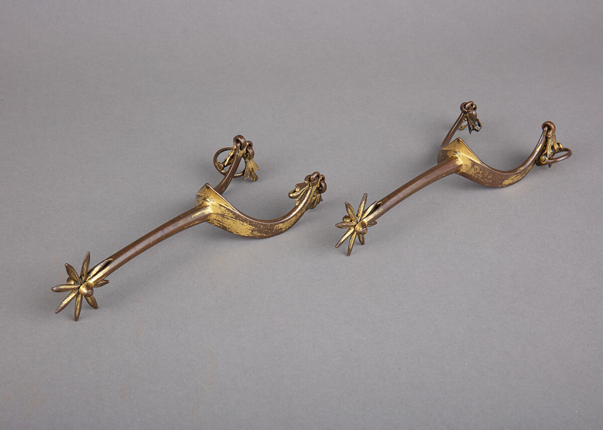 Pair of Rowel Spurs, Copper alloy, gold, possibly German