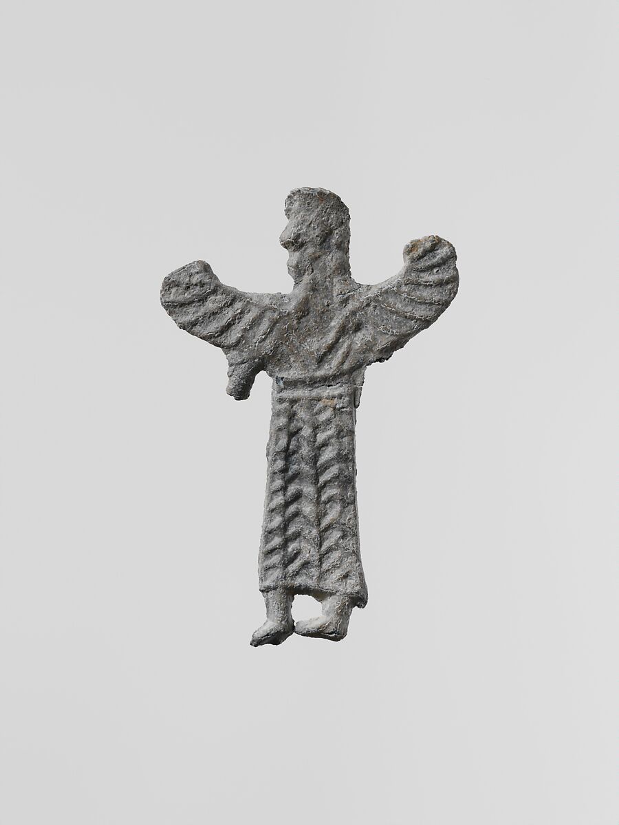 Lead figure of a winged goddess, possibly Artemis Orthia, Lead, Greek, Laconian 