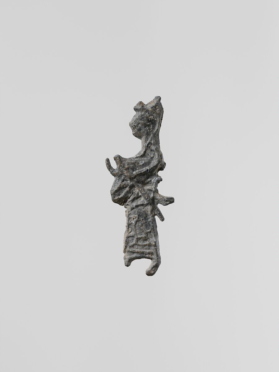 Lead figure of a goddess with spear and aegis, probably Athena, Lead, Greek, Laconian 