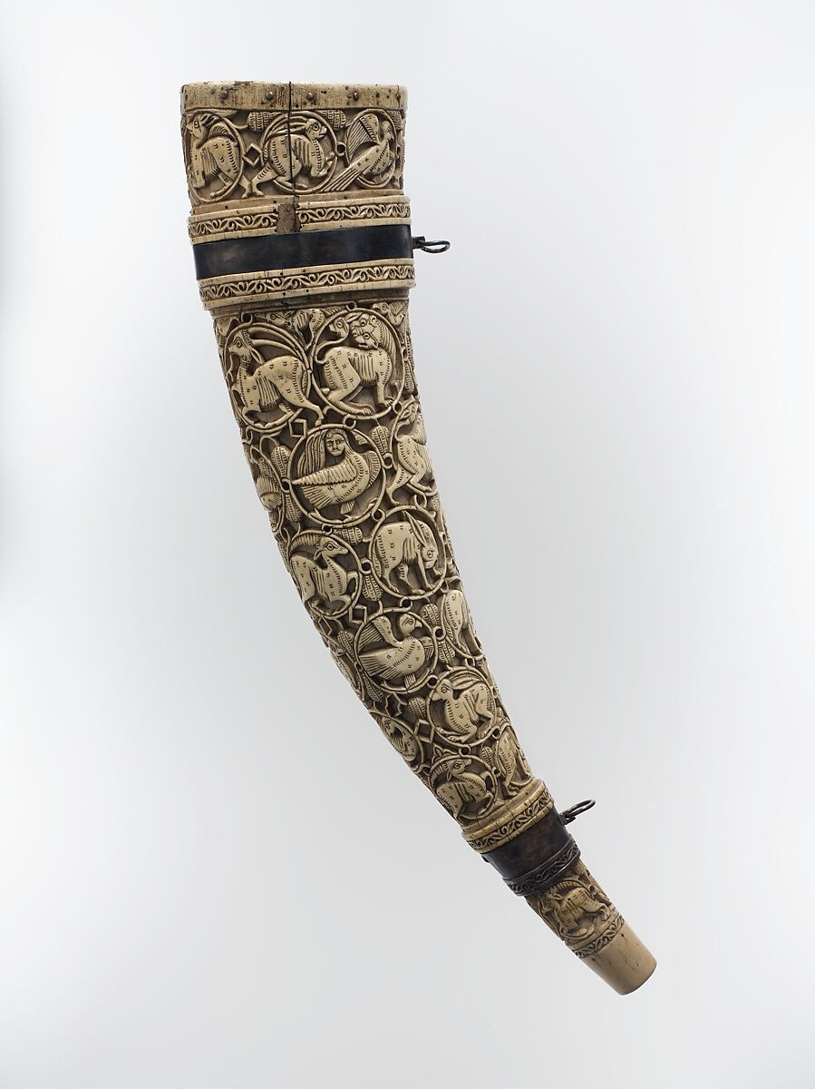 Horn (Oliphant) with Case, Ivory, silver, leather, South Italian