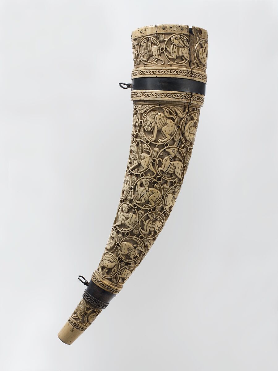 Horn (Oliphant) with Case, Ivory, silver, leather, South Italian