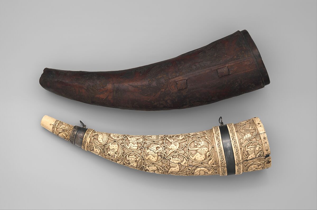 Horn (Oliphant) with Case, Ivory, silver, leather, South Italian