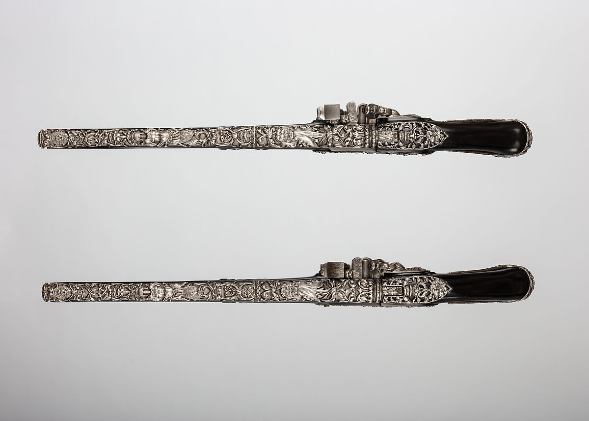 Pair of Snaphaunce Pistols, Wood (ebony), steel, North Italian