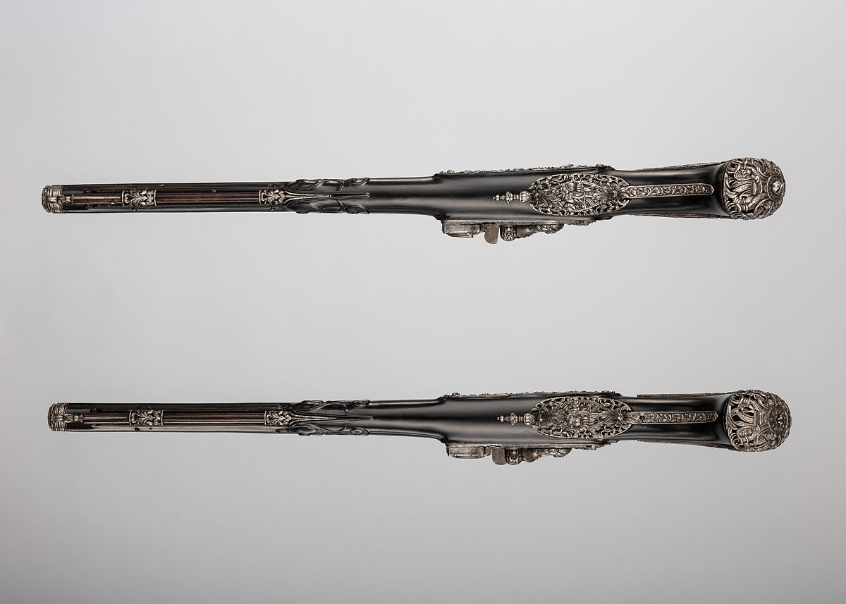 Pair of Snaphaunce Pistols, Wood (ebony), steel, North Italian