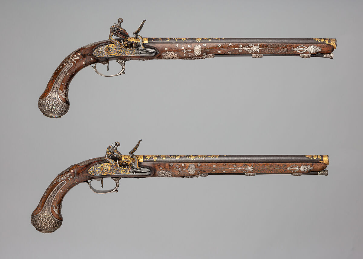 Pair of Wall Mounting Brass Flintlock Pistols M 