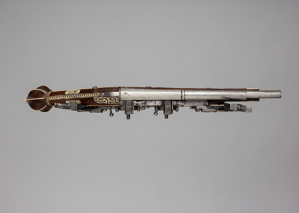 Double Barrelled Wheellock Pistol, Steel, wood, staghorn, German