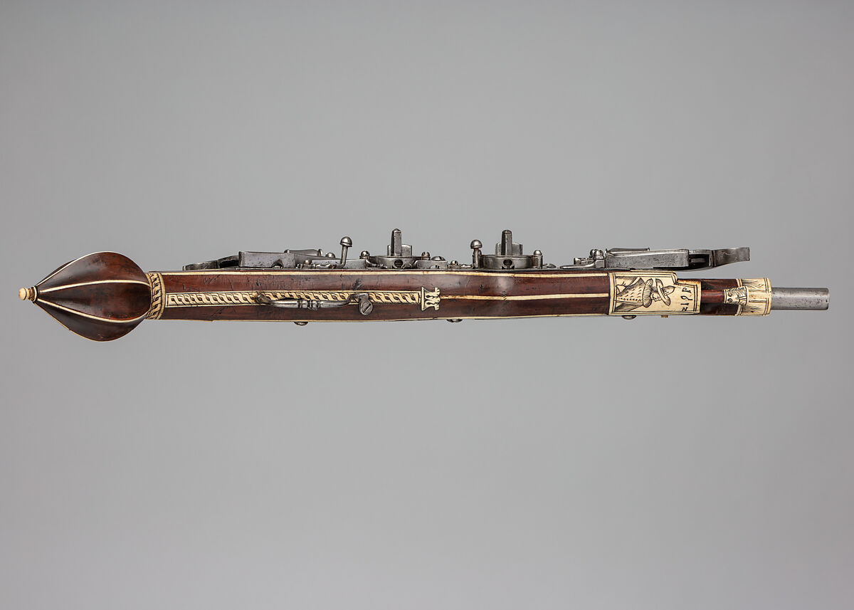 Double Barrelled Wheellock Pistol, Steel, wood, staghorn, German