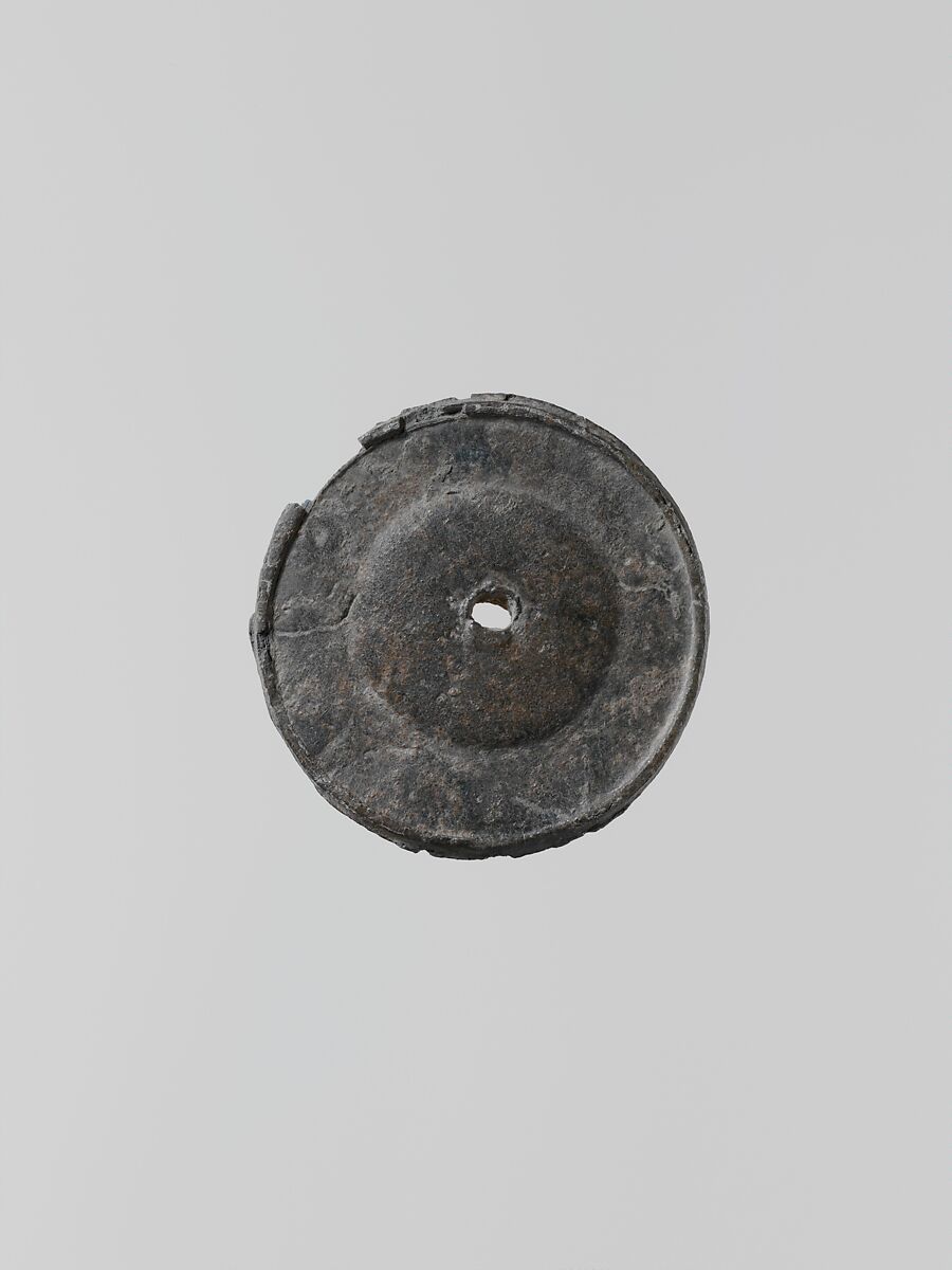 Lead disk with a hole in the center, Lead, Greek, Laconian 