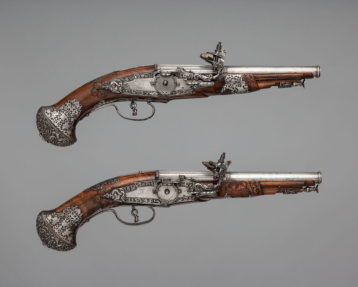 Pair of Wheellock Pistols, Steel, wood, Italian, Brescia 