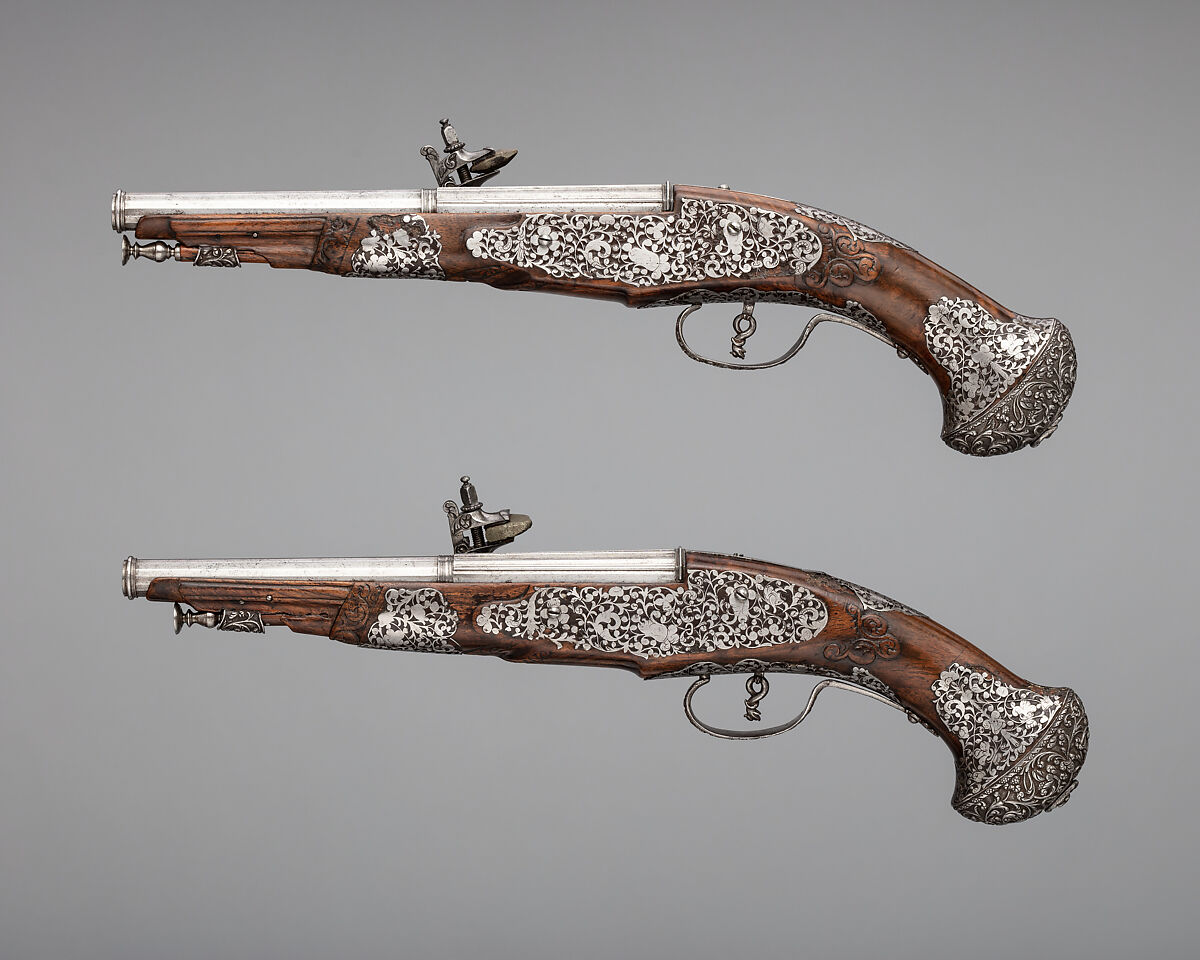 Pair of Wheellock Pistols, Steel, wood, Italian, Brescia