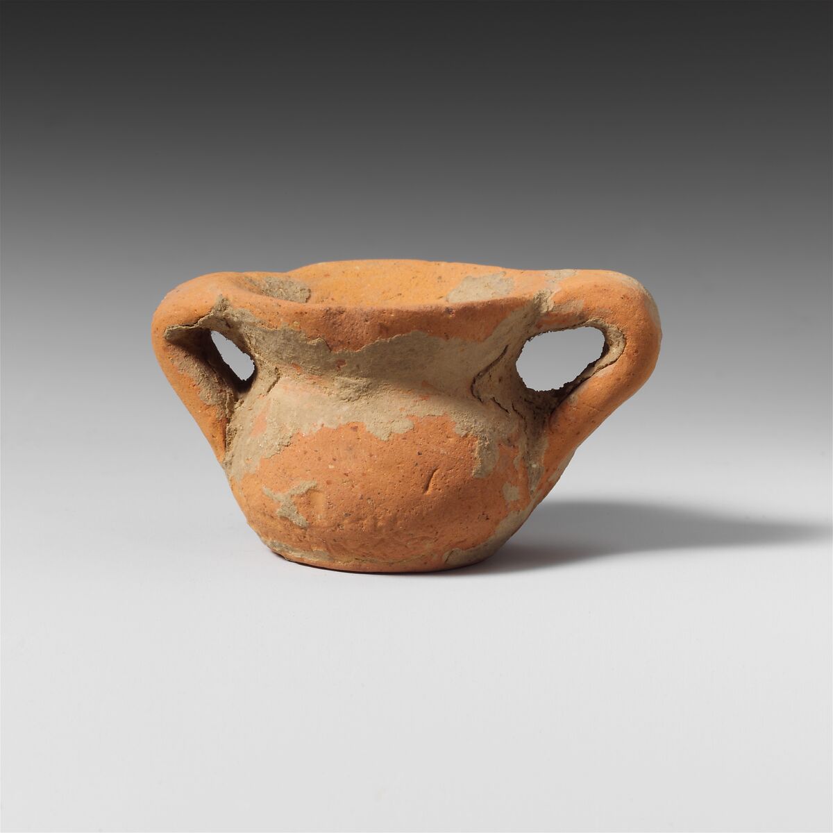 Terracotta miniature vase with two handles, Terracotta, Greek, Laconian 