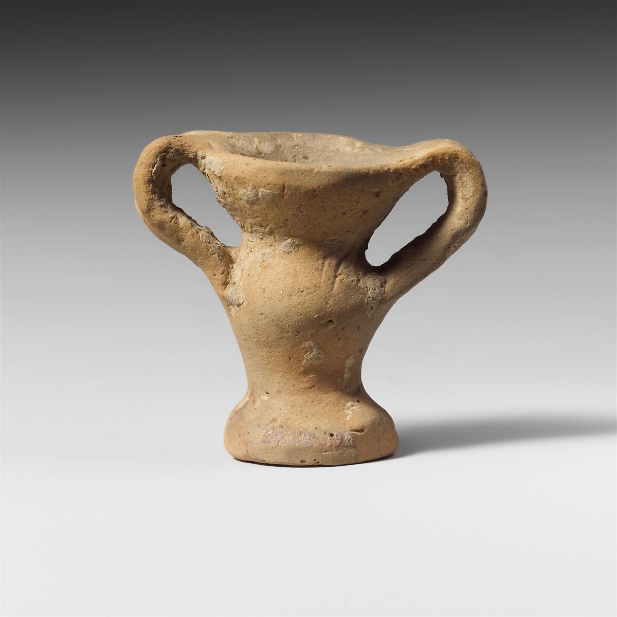 Terracotta miniature jar with two handles, Terracotta, Greek, Laconian 
