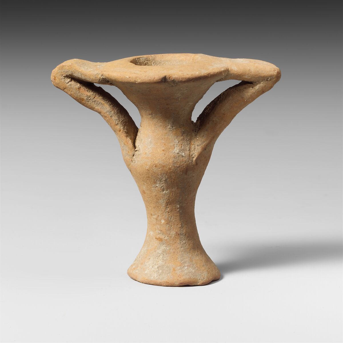 Terracotta miniature jar with two handles, Terracotta, Greek, Laconian 