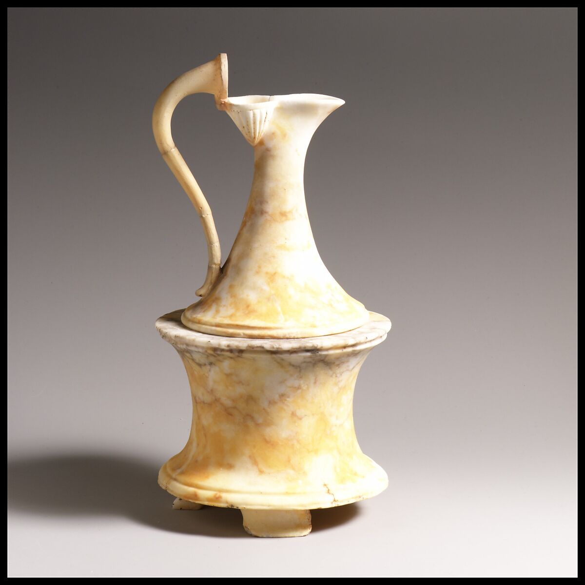 Marble vase in the form a of a pyxis (box) surmounted by an oinochoe (jug), Marble, Greek 