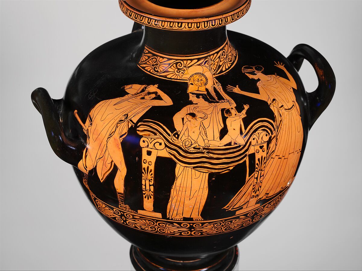 Terracotta hydria: kalpis (water jar), Attributed to the Nausicaä Painter, Terracotta, Greek, Attic