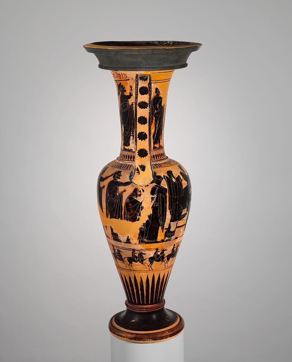 Terracotta loutrophoros (ceremonial vase for water), Terracotta, Greek, Attic