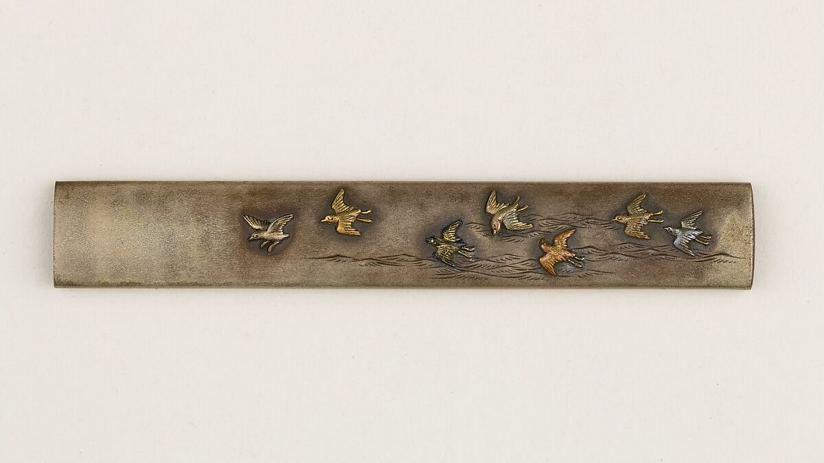 Knife Handle (Kozuka), Funada Yoshinaga (Japanese, 1812–1863), Copper-silver alloy (shibuichi), copper, gold, silver, Japanese 