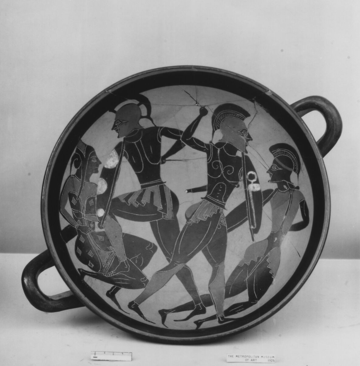Terracotta kylix: eye-cup (drinking cup), Attributed to an artist working in the manner of Lydos, Terracotta, Greek, Attic