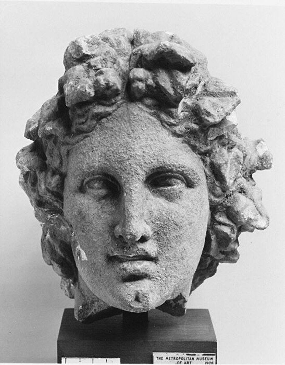 Limestone head of a wreathed youth, Limestone, Greek, South Italian, Tarentine 