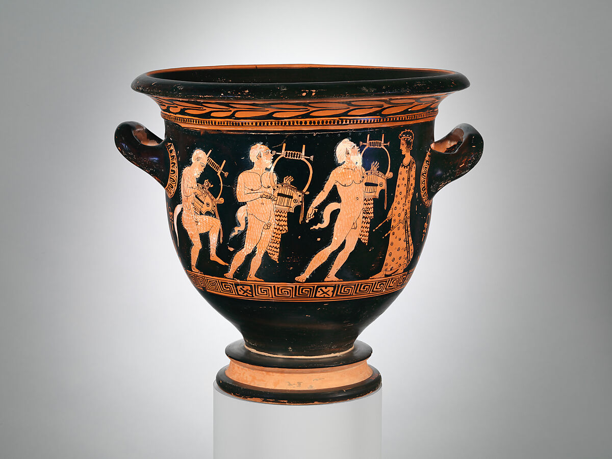 Terracotta bell-krater (bowl for mixing wine and water), Attributed to Polion, Terracotta, Greek, Attic 